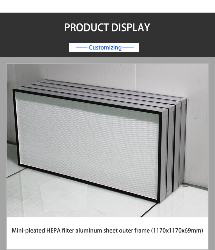 0.03mm Thickness High Volume HEPA Filter , Mini Pleat HEPA Filter With Fiberglass Material