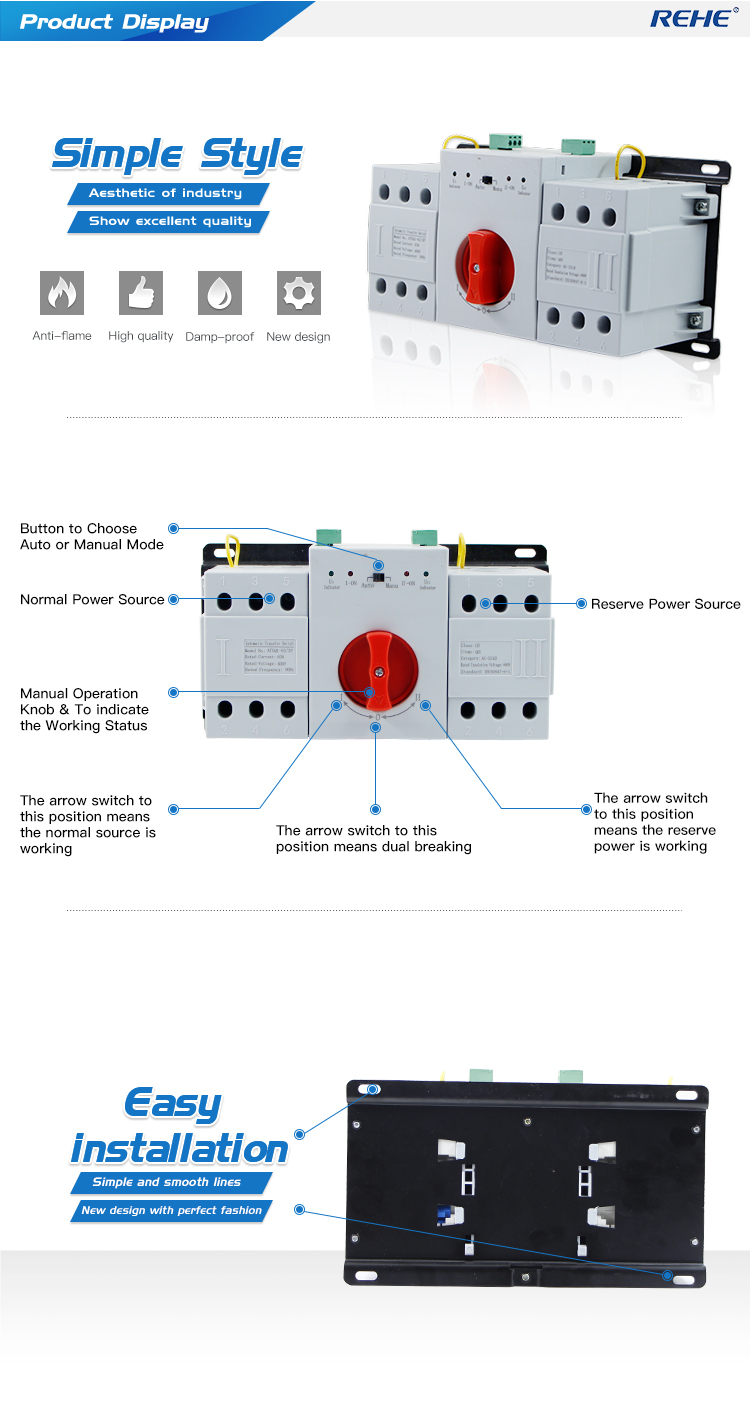 63A 3P Generator Controller ATS Automatic Transfer Switch Manual Changeover Switch