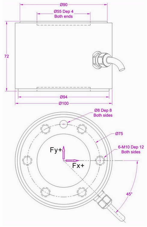 dimensions of multi axis load cell 10kN