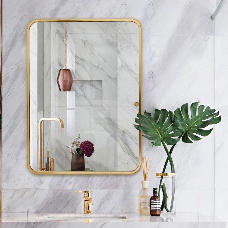 Rectangle Aluminum Framed LED Bathroom Mirrors Metal Matt Gold Color