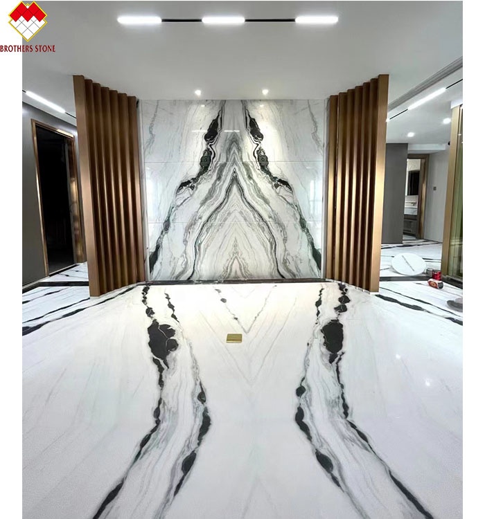 9/12/15mm Thickness LED Light Follows Panda White Marble Stair with Natural Stone