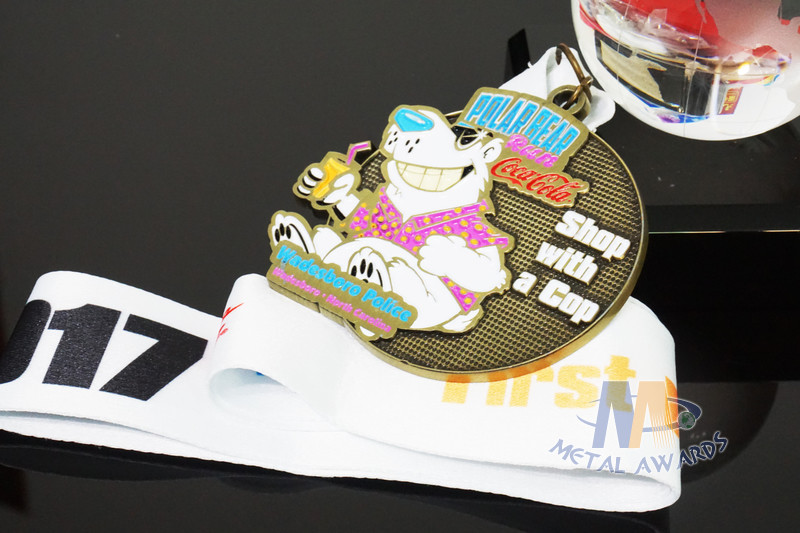 Soft Enamel Sports Medals And Ribbons With Black Nicekl Plating , Sublimated Ribbon