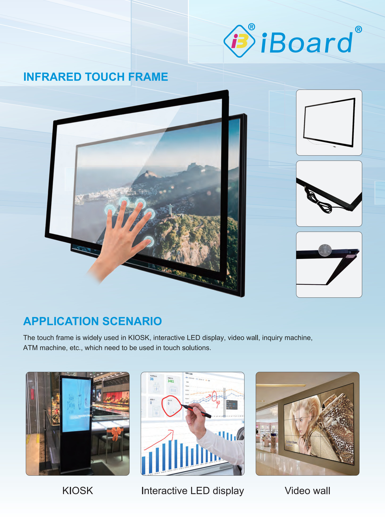 49" IR Touch Frame Touch Screen Overlay Kits For Touch Display Customized Size
