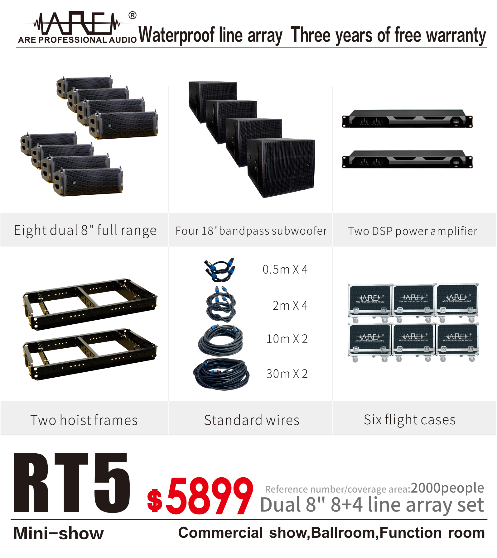 ARE AUDIO dual 8 inch high-fidelity outdoor line array speak for gym
