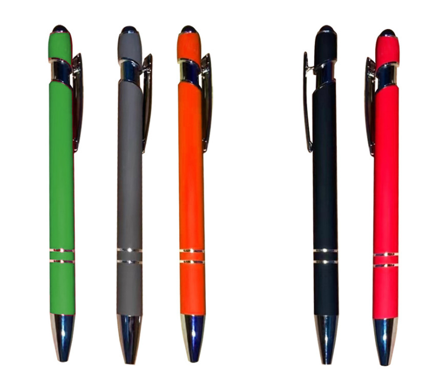 Fancy aluminum pole Advertising pen with rubber touch Metal touch pen Aluminum tube ballpoint pen