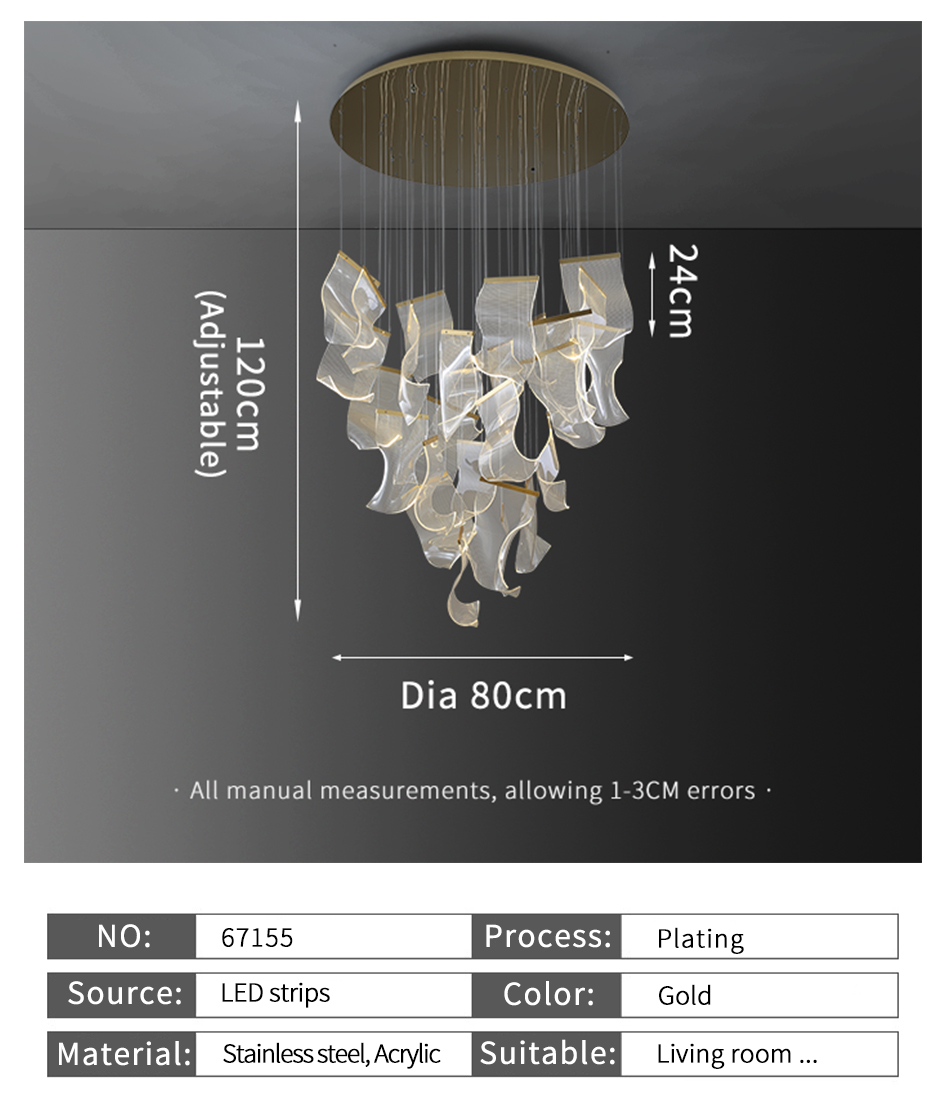 Hall Large Staircase Lighting LED Crystal Chandelier for living room hanging hallway lights(WH-NC-55)
