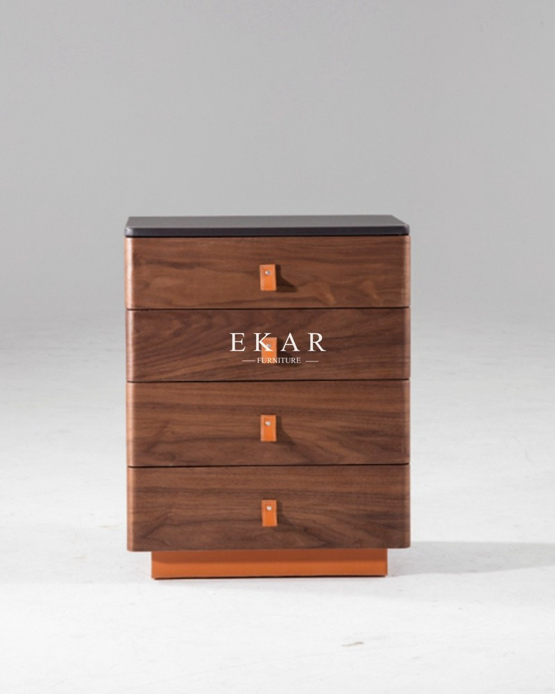 Contemporary Style Walnut Wooden 4 Chest Of Drawer