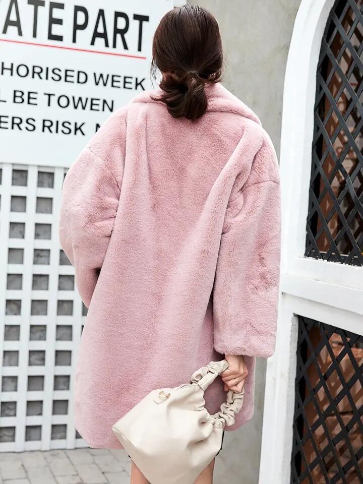 Winter Custom Long Sleeves Faux Fox Fur Coat Faux Rabbit Fur Women Long Faux Fur Coat for Ladies