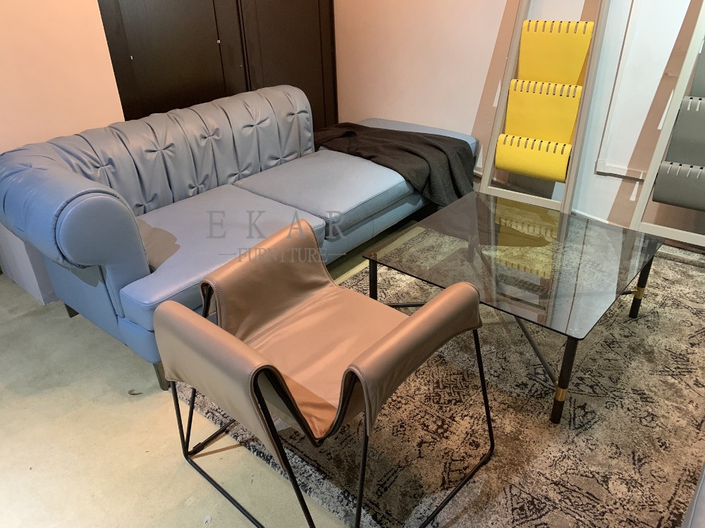 European Blue Fabric Loveseat 3 Seater Couch