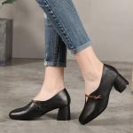 S415 Shoes Square Toe Thick Heel Leather Women'S Shoes Mori Art Simple Handmade