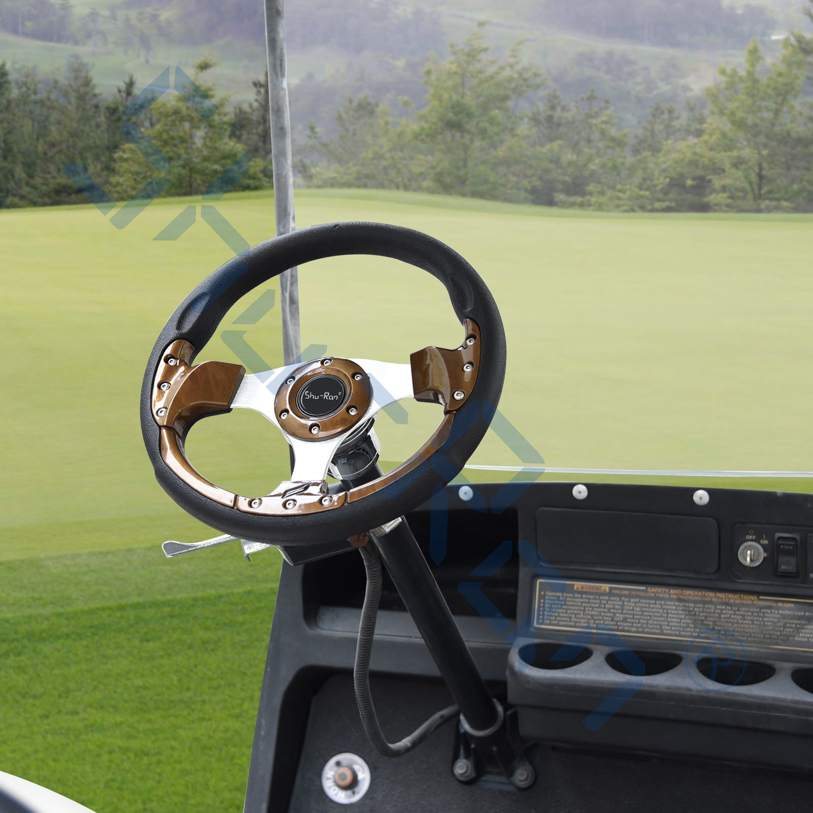 Golf Cart Racing Woodgrain Steering Wheel For Club Car, EZGO, And Yamaha