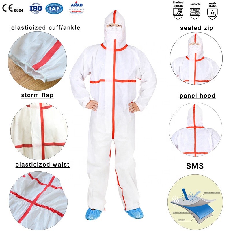 Medical Ppe Disposable Coveralls Aami Pb70 Level 1 2 3 Taped Microporous
