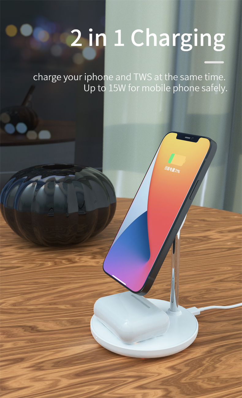 2 in 1 Mobile Phone Magnetic Wireless Charger with Type C Port and Fast Charging