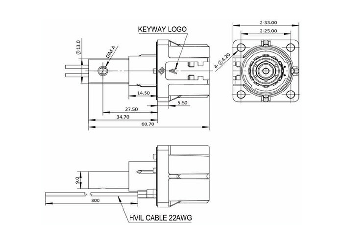1Pin Waterproof Battery Connectors , DIN EN60529 Motorcycle Battery Connector