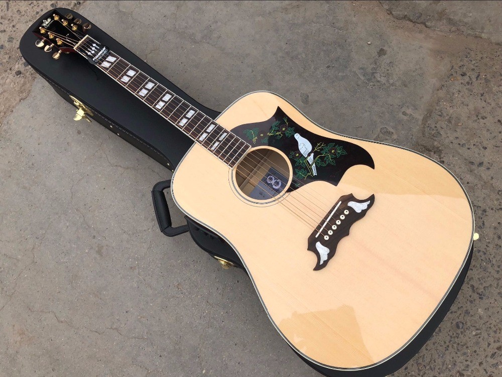 Best quality Dove style solid AAA spruce wood top flame maple back and side acoustic electric Guitar