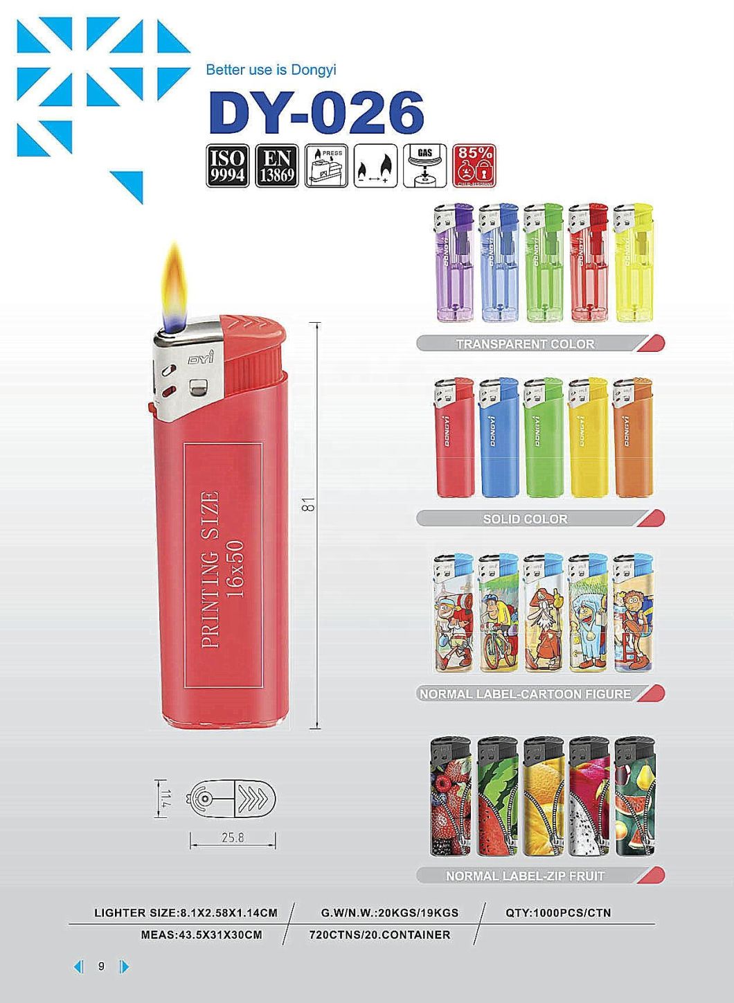 Competitive Price Elegant Various Semi-Transparent Refilling Cigarette Safety-Flint Lighter