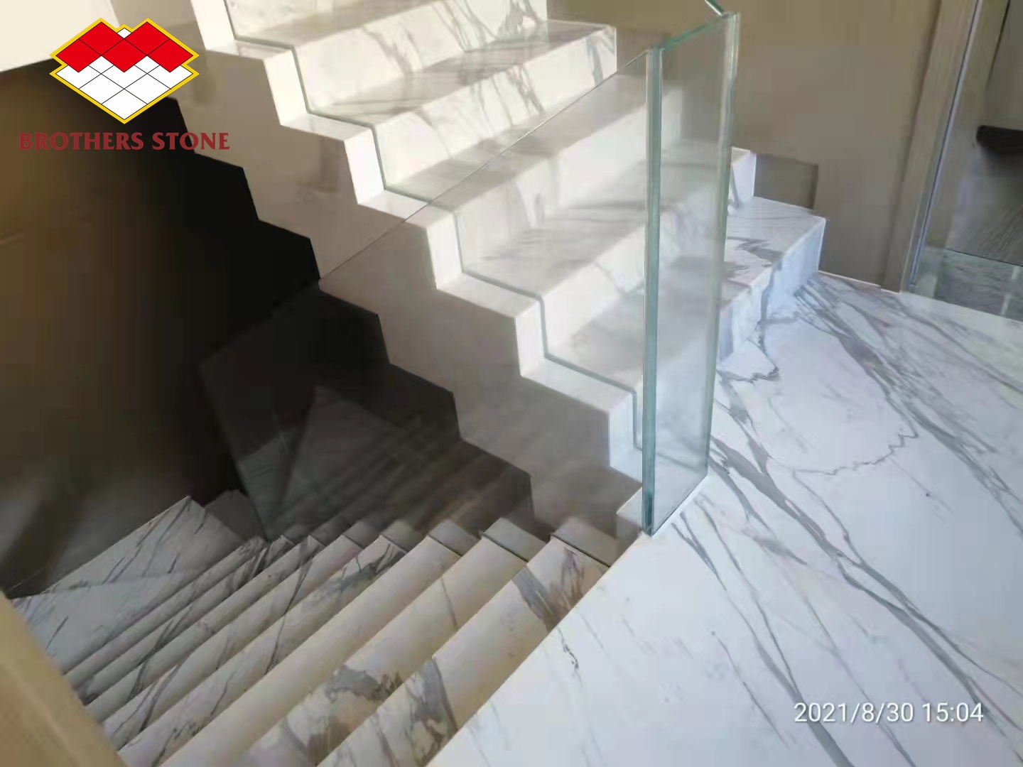 Polished Calacatta Gold Steps on Italy Marble Staircases in Modern Luxury Stone Interior