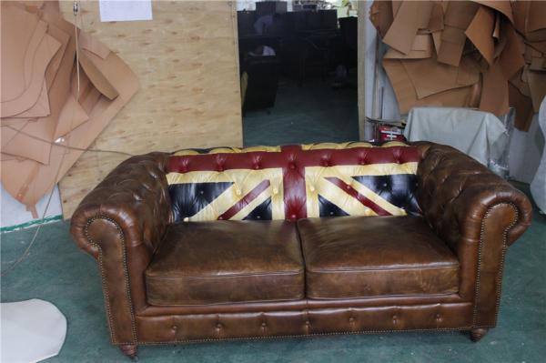 Durable Small 2 Seater Brown Leather Sofa Bed Vintage Union Jack Genuine Love