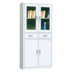 2 Drawer Glass Swing Door Metal Storage Cabinet Knock Down Steel Cupboard