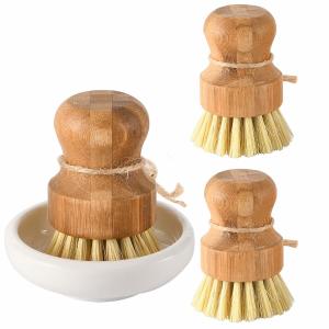 Wholesale Natural Sisal Bristle Bamboo Dish Brush Washing Cast Iron Pan / Pot from china suppliers