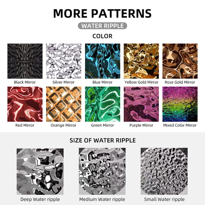Custom Pvd Large Medium Small Water Ripple Stainless Steel Sheet Hammered Decorative