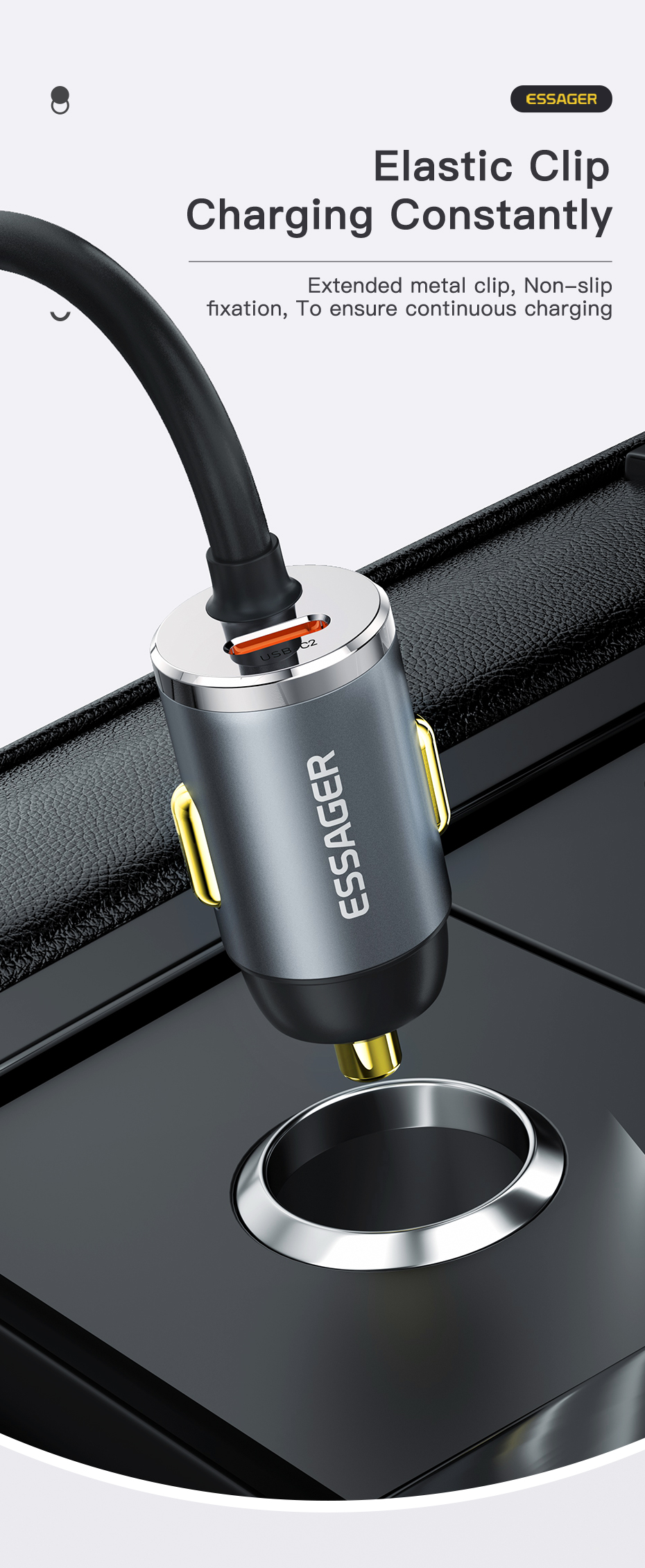 Essager 2022 Doution Car Charger 1.5m Extension Cable 2C2A 100W Car Charger For Huawei Xiaomi Mobile Phone
