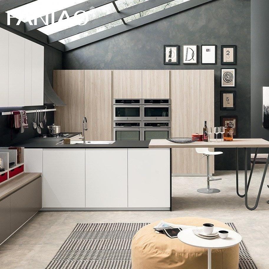Minimalist Cabinet Designs Natural Wood Grain Stainless Steel Metal Modern Kitchen Cupboard Cabinet