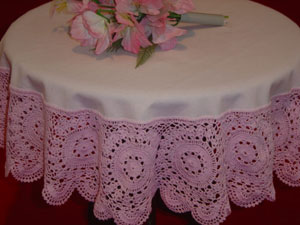 Rectangular coffee table linen table cloth table, Corcheted Lace Table linen, Tablecloth