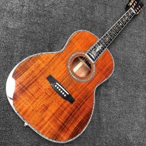 Wholesale Custom Full Abalone Inlays OOO 39 Inch Round Body Solid Koa Top Acoustic Guitar from china suppliers