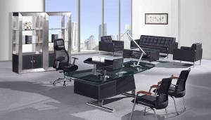Wholesale luxury 2.4m office leather glass executive table/leather glass office manager table from china suppliers