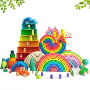 Wholesale DIY 3D Wooden Toys Rainbow Building Blocks Large Size For Children Kids from china suppliers