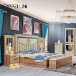 Luxury Gold Wood Double Leather King Size Bed Wooden Modern Home Full Bedroom