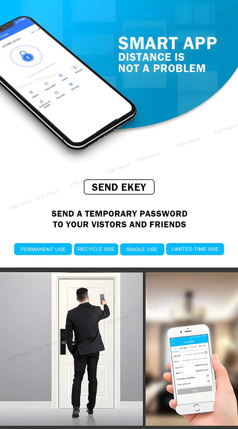 TH521 Aluminium Alloy Apartment Smart Door Lock TTLock Biometric Code Card Key Unlock