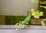 Green Metal Peacock Lawn Ornament Modern Animal Garden Decoration