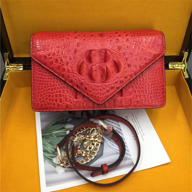Exotic Alligator Skin Women Small Clutch Bag Genuine Crocodile Leather Female Envelop Purse Lady Cross Shoulder Bag