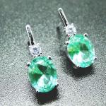 Oval Cut Green Spinel Jewelry Silver Engagement Earring for Women