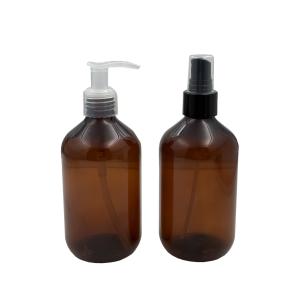 Wholesale 300ml PET Amber Brown Plastic Bottles with Clear Pump Black Oil Spray Set Ready For Shipping In stock from china suppliers
