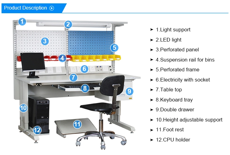 Grey Metal 10e6 Ohms Electronic Workstation ESD Workbench