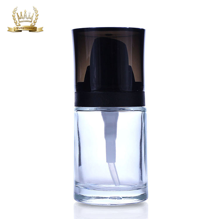1oz Frosted Glass Foundation Bottle With Pump Straight Round Shape