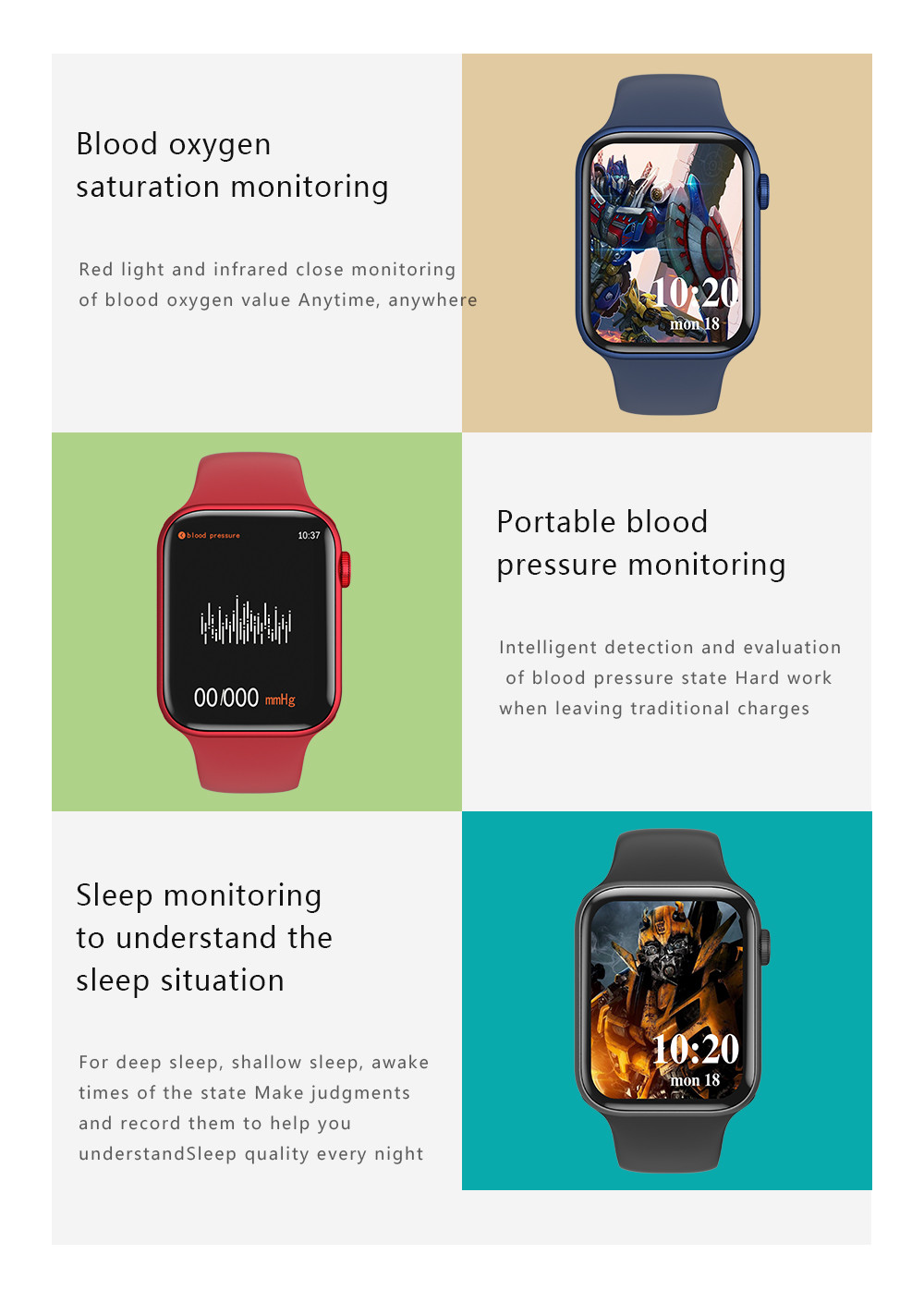 MTK2502 1.75in Fitness Tracker Smart Watch Exercise Mode Silicone Strap