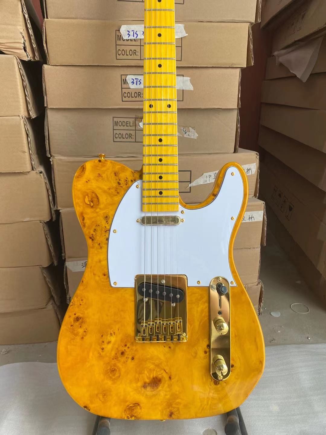 Custom Tele Electric Guitar Burl Maple Top Basswood Body Maple Fingerboard Golden Hardware High Quality Guitar