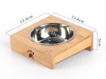 Wooden Bowl Stand Pet Feeder with Stainless Steel Bowls
