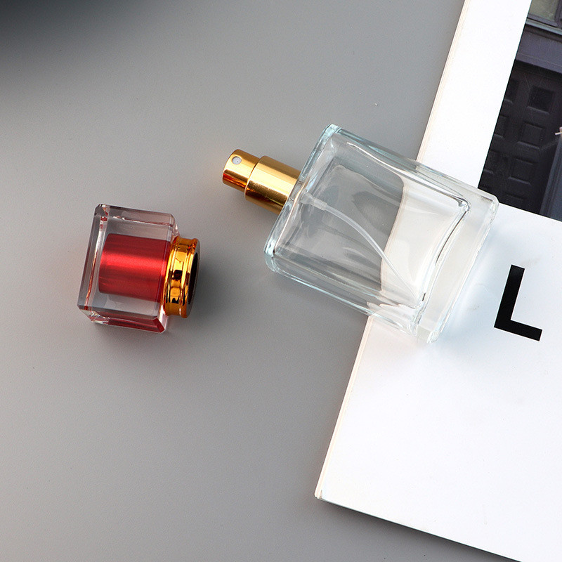 Spot Square Transparent Glass Perfume Bottle Acrylic Cover Spray Press Travel Separate Bottle Cosmetics Sample Bottle