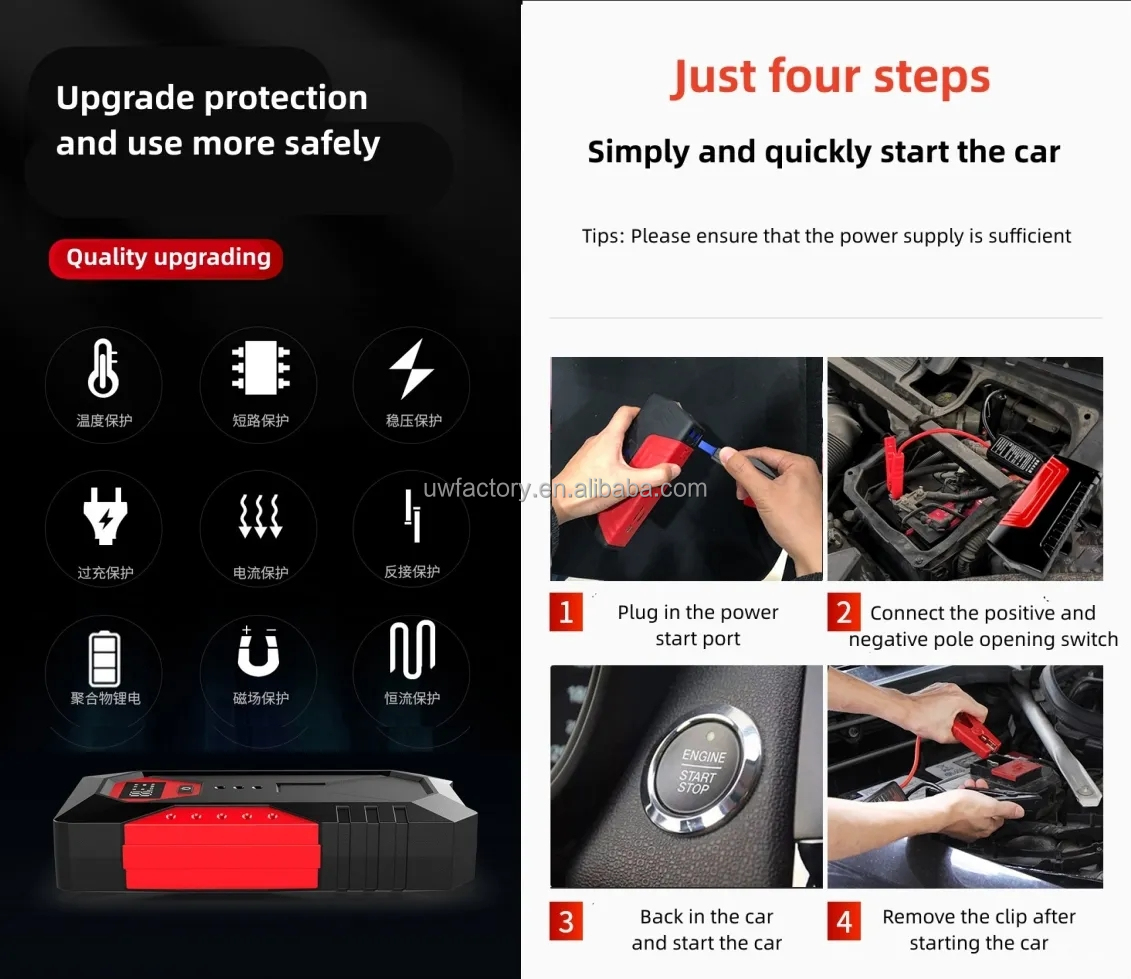 Multi-Function Portable Car Jump Starter Power Bank 20000mAh Lead-Acid Battery for Emergency Booster and Flashlight