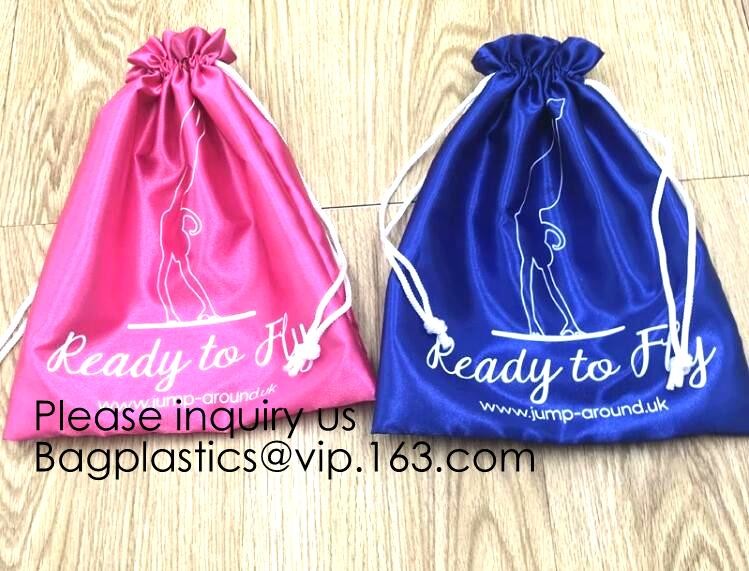 Rose Gold Printing White and Gold Silk Packaging Bags For Clothing Industry,Pink Silk and Velvet Drawstring Bag With Ros