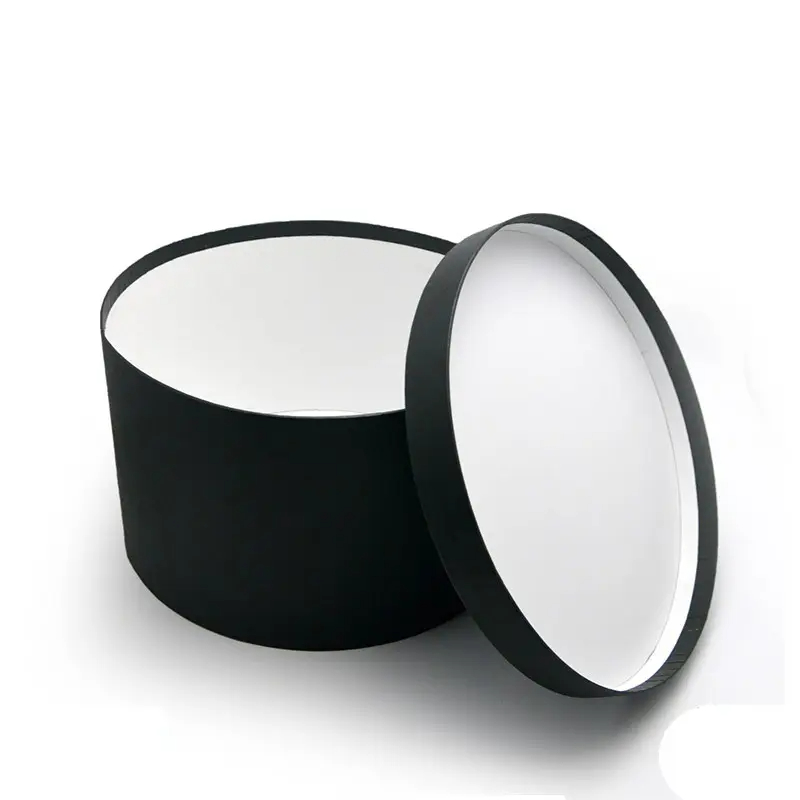 Black Round Gift Box with Lids and Gold Stamping Logo Coated Paper Cardboard Material