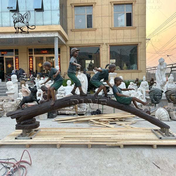 Kids Outdoor Bronze Statue Life Size Metal Children Playing Garden Statues