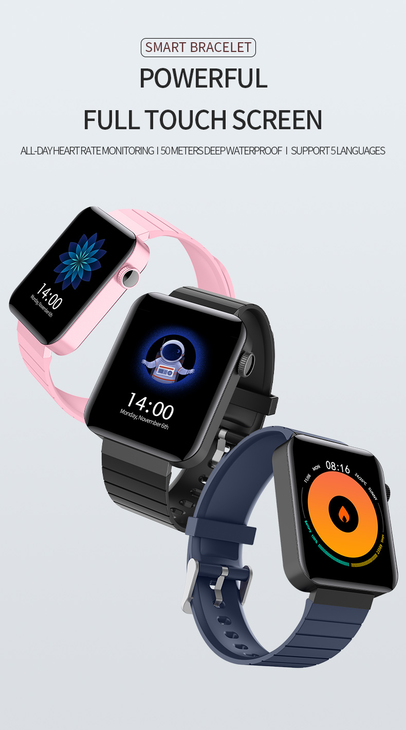 1.54" OLED Full Touch SmartWatch M5 Smart Bracelet Platform Medical Thermom Refurbished