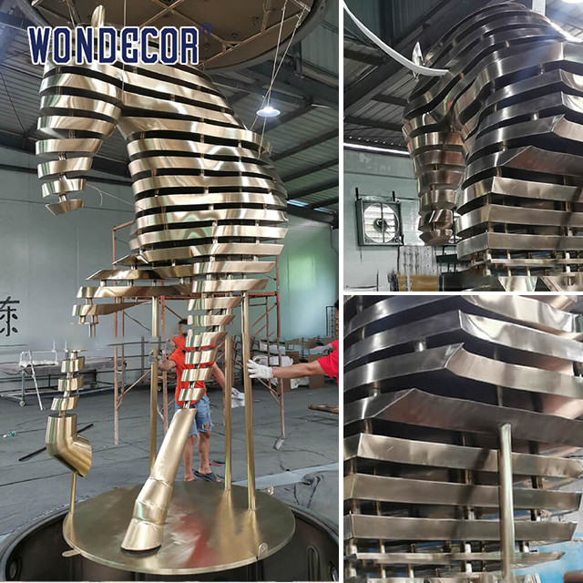 Large Scale Stainless Steel Sculpture Fabrication Public Art Abstract Slicing Horse