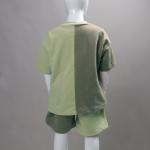 French Terry Patchwork Clothes 260gsm Teen Boys Color Tee And Short Set